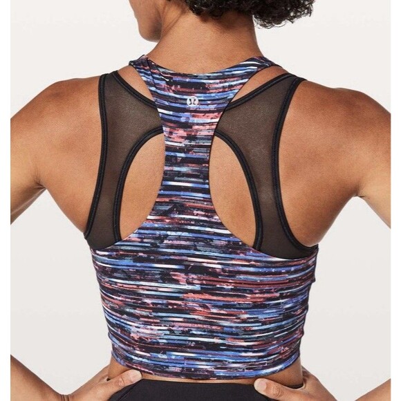 Lululemon Break Free Tank Womens 4 Hinshu Alpine White Multi Black Cropped Bra - Picture 1 of 7